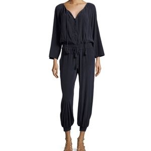 Calypso St. Barth Silk Jumpsuit Long Sleeve in Navy Blue XS